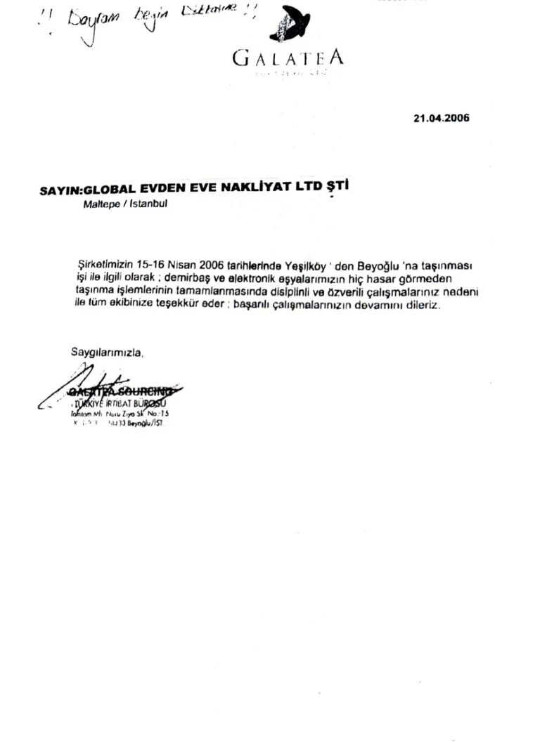 Galatea Referans Mektubu